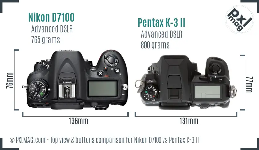 Nikon D7100 vs Pentax K-3 II top view buttons comparison
