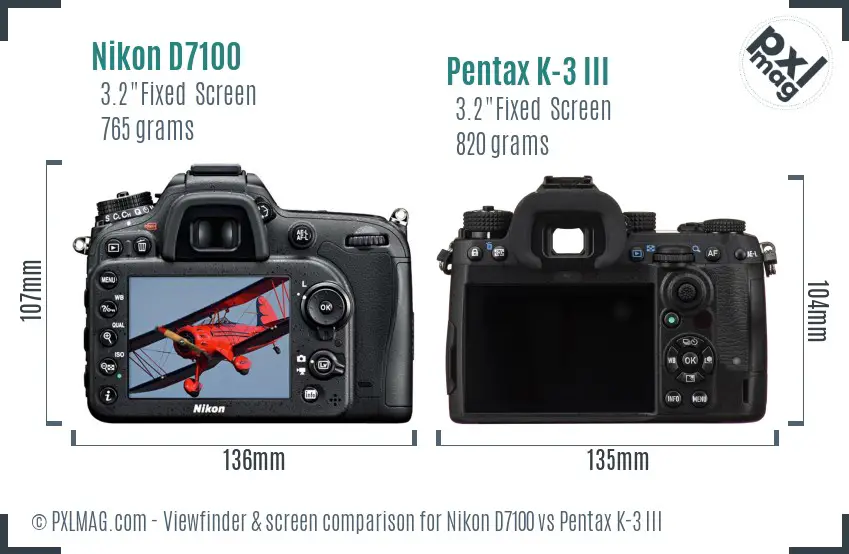 Nikon D7100 vs Pentax K-3 III Screen and Viewfinder comparison