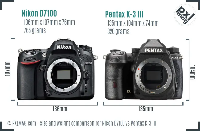 Nikon D7100 vs Pentax K-3 III size comparison
