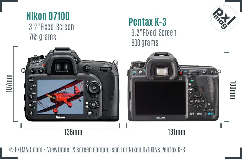 Nikon D7100 vs Pentax K-3 Screen and Viewfinder comparison