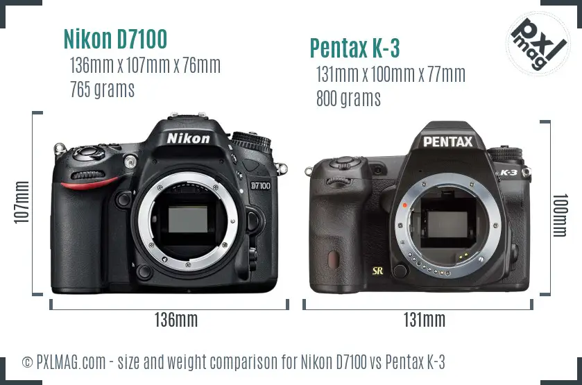 Nikon D7100 vs Pentax K-3 size comparison