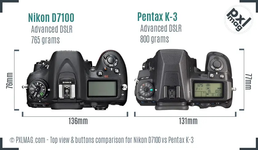 Nikon D7100 vs Pentax K-3 top view buttons comparison