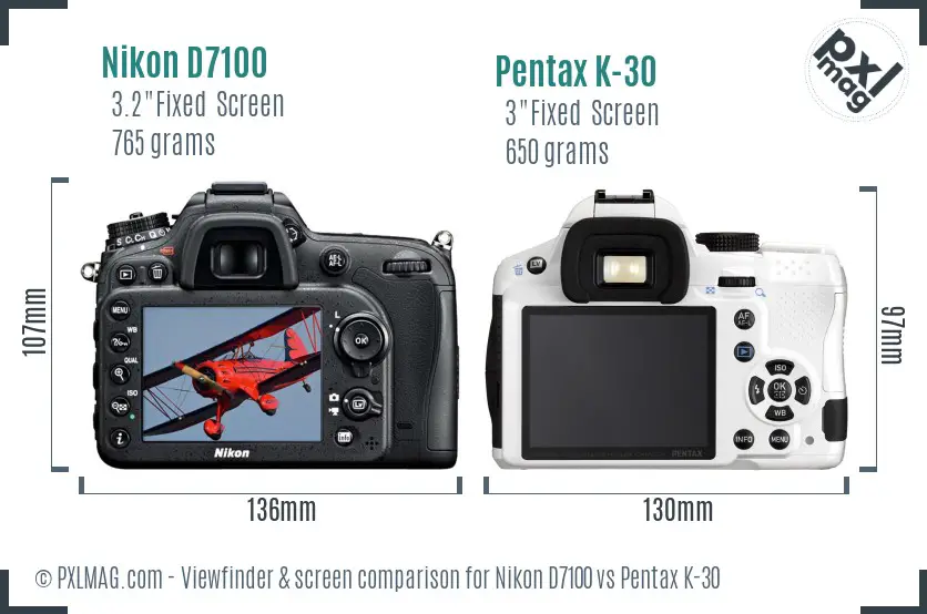 Nikon D7100 vs Pentax K-30 Screen and Viewfinder comparison