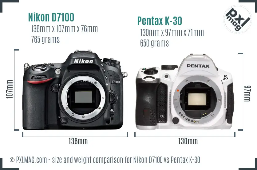 Nikon D7100 vs Pentax K-30 size comparison