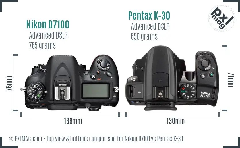 Nikon D7100 vs Pentax K-30 top view buttons comparison