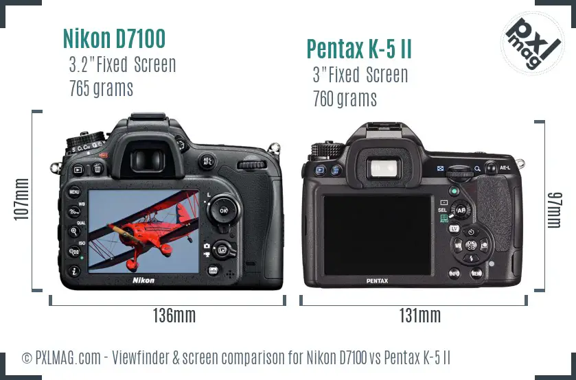 Nikon D7100 vs Pentax K-5 II Screen and Viewfinder comparison