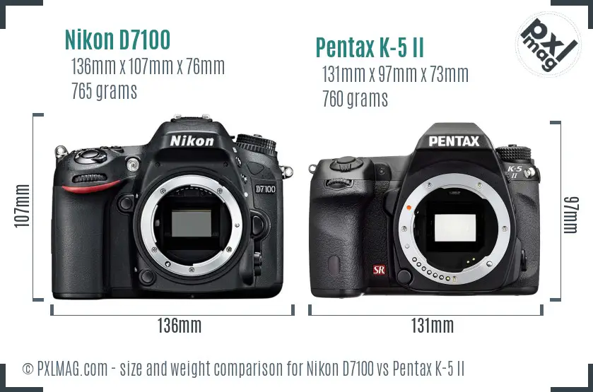 Nikon D7100 vs Pentax K-5 II size comparison