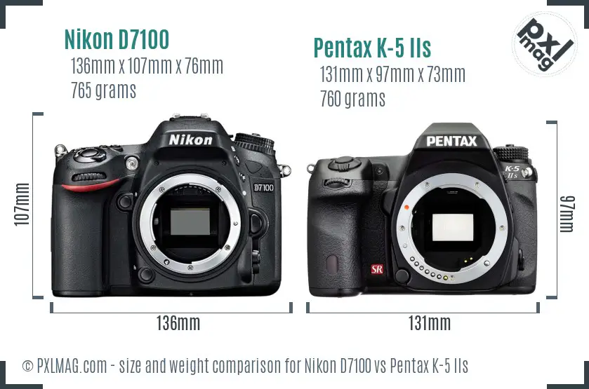 Nikon D7100 vs Pentax K-5 IIs size comparison