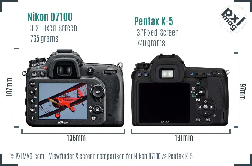 Nikon D7100 vs Pentax K-5 Screen and Viewfinder comparison