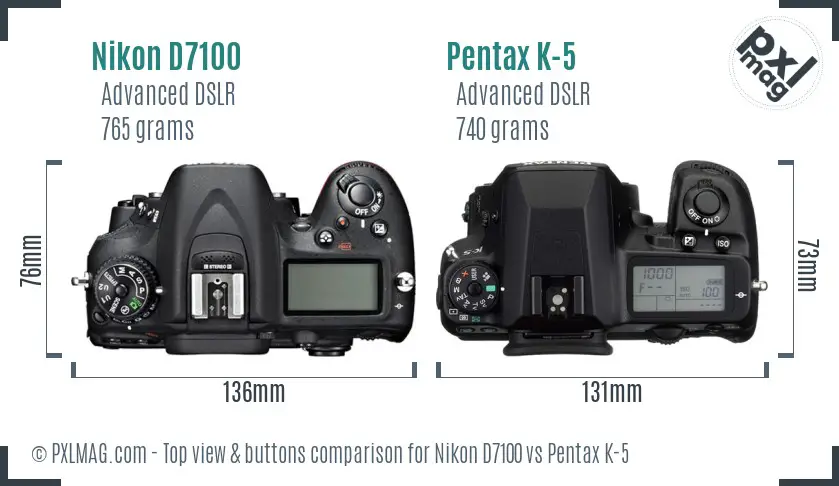 Nikon D7100 vs Pentax K-5 top view buttons comparison