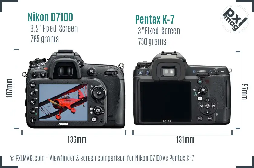 Nikon D7100 vs Pentax K-7 Screen and Viewfinder comparison