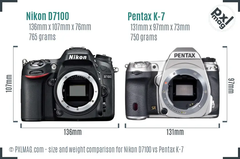 Nikon D7100 vs Pentax K-7 size comparison