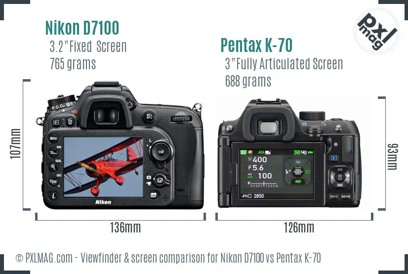 Nikon D7100 vs Pentax K-70 Screen and Viewfinder comparison