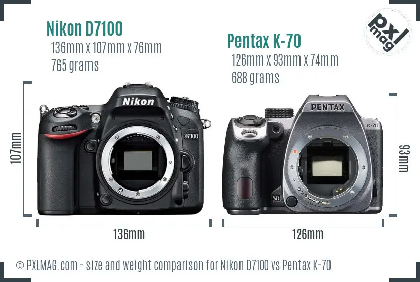 Nikon D7100 vs Pentax K-70 size comparison