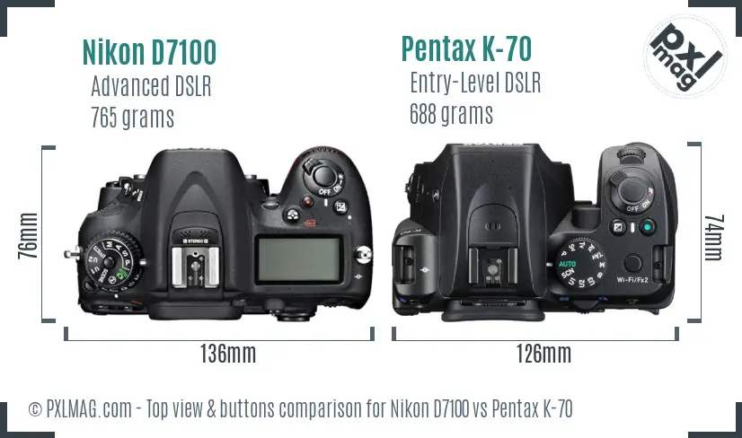 Nikon D7100 vs Pentax K-70 top view buttons comparison