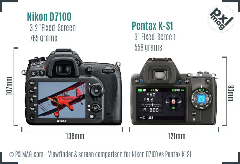 Nikon D7100 vs Pentax K-S1 Screen and Viewfinder comparison