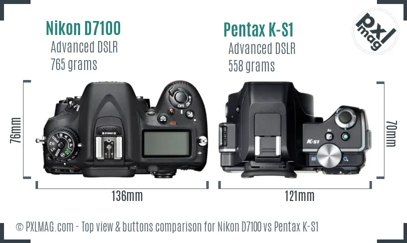 Nikon D7100 vs Pentax K-S1 top view buttons comparison