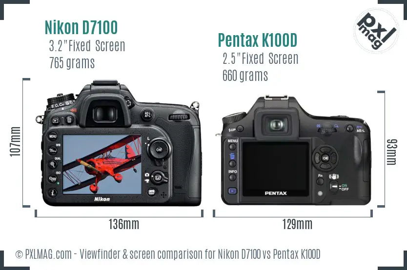 Nikon D7100 vs Pentax K100D Screen and Viewfinder comparison