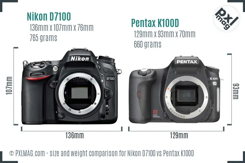 Nikon D7100 vs Pentax K100D size comparison