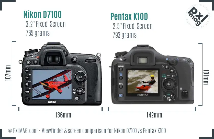 Nikon D7100 vs Pentax K10D Screen and Viewfinder comparison