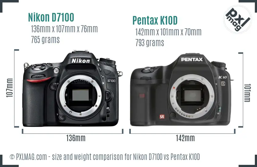 Nikon D7100 vs Pentax K10D size comparison
