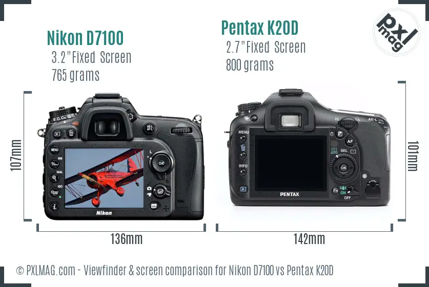 Nikon D7100 vs Pentax K20D Screen and Viewfinder comparison