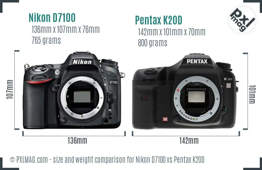 Nikon D7100 vs Pentax K20D size comparison
