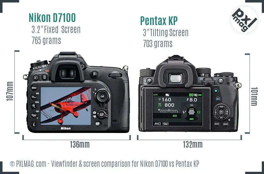 Nikon D7100 vs Pentax KP Screen and Viewfinder comparison