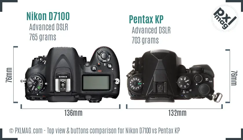 Nikon D7100 vs Pentax KP top view buttons comparison