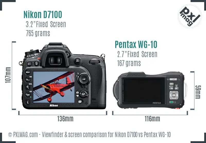 Nikon D7100 vs Pentax WG-10 Screen and Viewfinder comparison