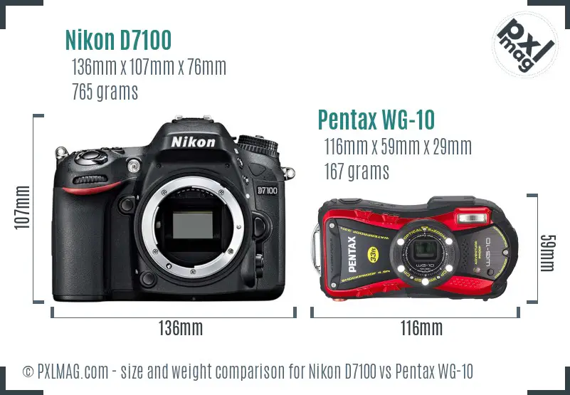 Nikon D7100 vs Pentax WG-10 size comparison