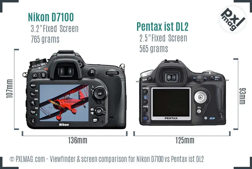 Nikon D7100 vs Pentax ist DL2 Screen and Viewfinder comparison