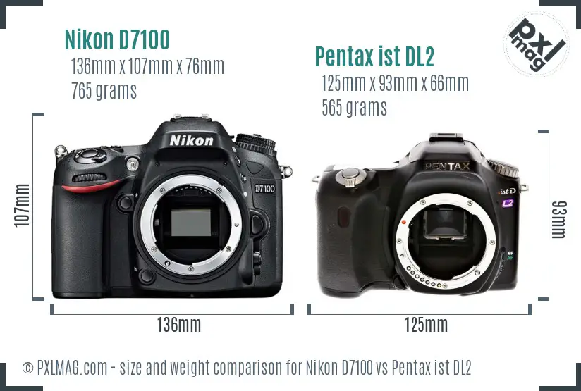 Nikon D7100 vs Pentax ist DL2 size comparison