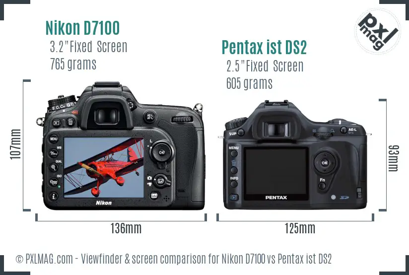 Nikon D7100 vs Pentax ist DS2 Screen and Viewfinder comparison