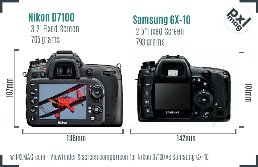 Nikon D7100 vs Samsung GX-10 Screen and Viewfinder comparison