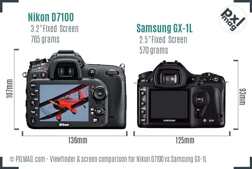 Nikon D7100 vs Samsung GX-1L Screen and Viewfinder comparison