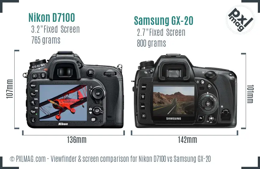 Nikon D7100 vs Samsung GX-20 Screen and Viewfinder comparison