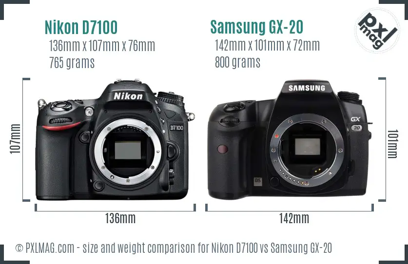 Nikon D7100 vs Samsung GX-20 size comparison