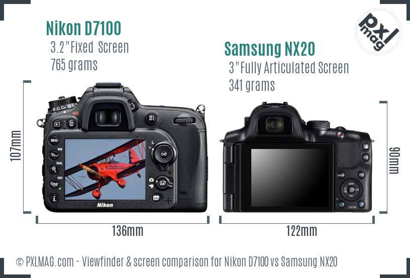 Nikon D7100 vs Samsung NX20 Screen and Viewfinder comparison