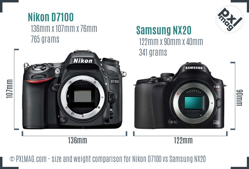 Nikon D7100 vs Samsung NX20 size comparison