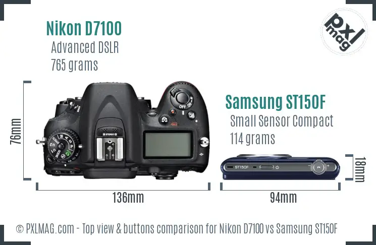 Nikon D7100 vs Samsung ST150F top view buttons comparison