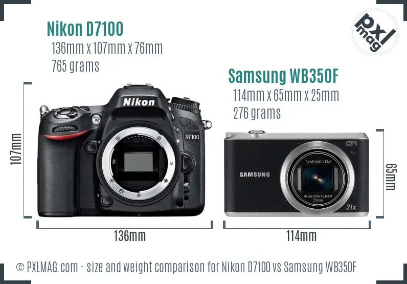 Nikon D7100 vs Samsung WB350F size comparison