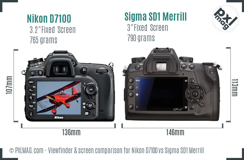 Nikon D7100 vs Sigma SD1 Merrill Screen and Viewfinder comparison