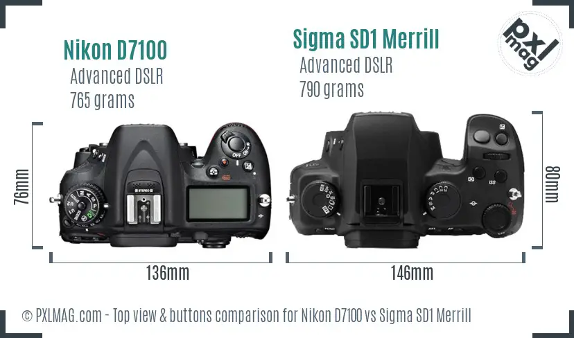 Nikon D7100 vs Sigma SD1 Merrill top view buttons comparison