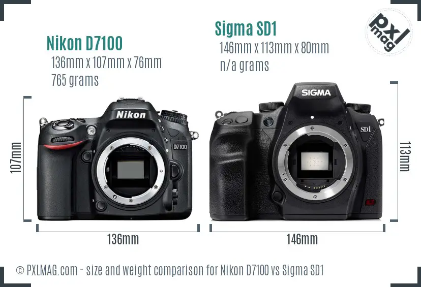 Nikon D7100 vs Sigma SD1 size comparison