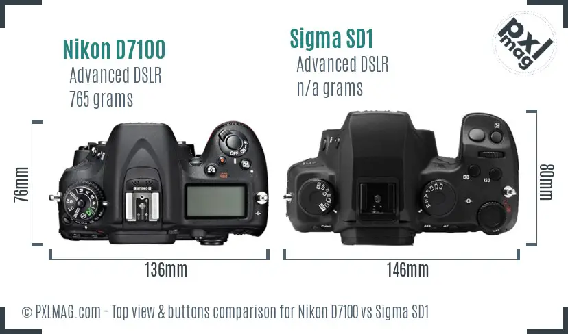 Nikon D7100 vs Sigma SD1 top view buttons comparison