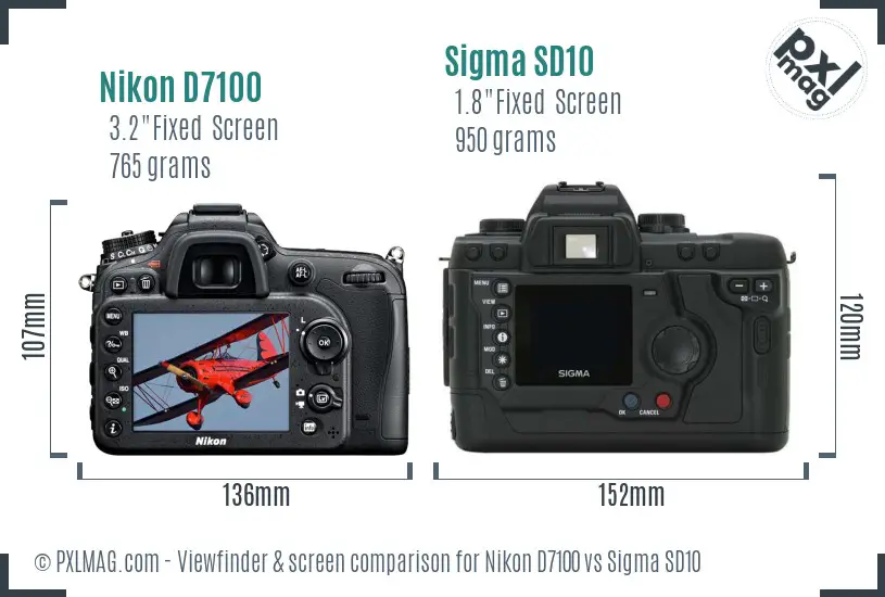 Nikon D7100 vs Sigma SD10 Screen and Viewfinder comparison