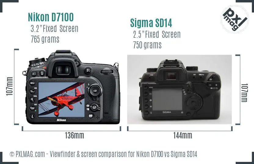 Nikon D7100 vs Sigma SD14 Screen and Viewfinder comparison