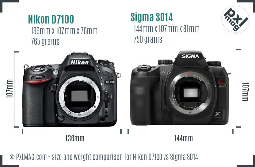 Nikon D7100 vs Sigma SD14 size comparison