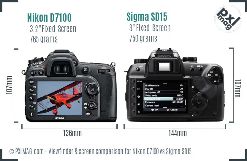 Nikon D7100 vs Sigma SD15 Screen and Viewfinder comparison